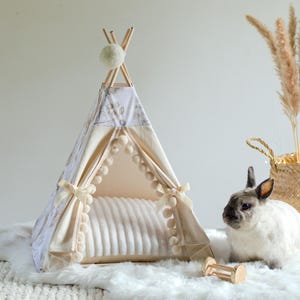 Teepee for Rabbits or Small Pets | Removable Washable Cushion | Size S | Dandelion Print