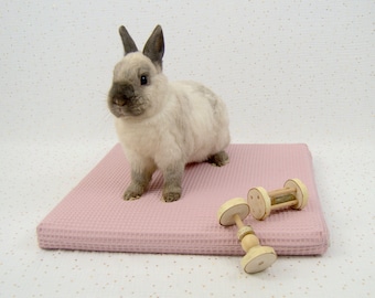 Lit pour Lapin Imperméable en Mousse Moelleuse - Coussin rose pour Cochon d'Inde avec Couverture Lavable et Amovible - Matelas petit animal