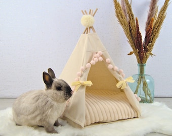 Rabbit bed - Rabbit house in shape of a rabbit teepee - Guinea pig accessories - Ivory guinea pig bed or hedgehog bed