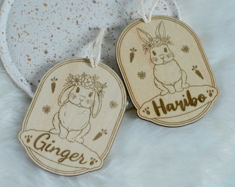 Panneau Personnalisé pour Lapin avec Nom - Plaque Customisée en Bois Gravé pour Animaux de Compagnie