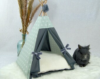 Lit pour Lapin et Petits Animaux de Compagnie – Tipi Tente Confortable pour Cochon d'Inde – Maison pour Furet avec Coussin Doux Inclus