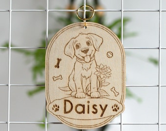 Cartello per cani personalizzato con nome - Targa decorativa in legno incisa per cuccia