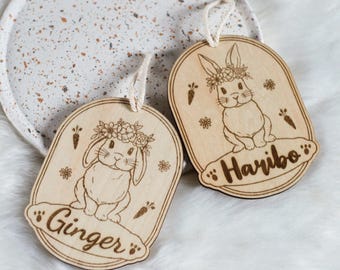 Custom Rabbit Sign with Name - Personalized Engraved Wooden Pet Plaque
