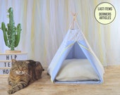 Cat teepee and its cat cushion made of faux sheepskin - Cat bed or dog bed, more decorative than a cat basket