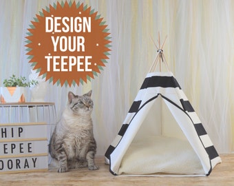 Pet bed, cat teepee, cat house, cat tree, pet furniture, cat bed, dog house, cat cave, dog bed - Custom design your own - personalized tent