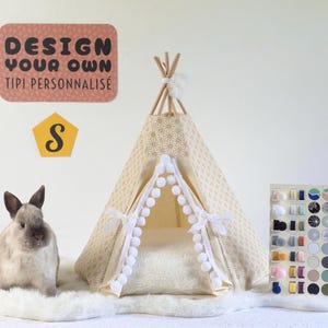 Cama para mascotas, tipi para conejos, juguete para conejos, casa para conejos, casa para erizos - tipi personalizado - regalo para mascotas, cama para conejillos de indias
