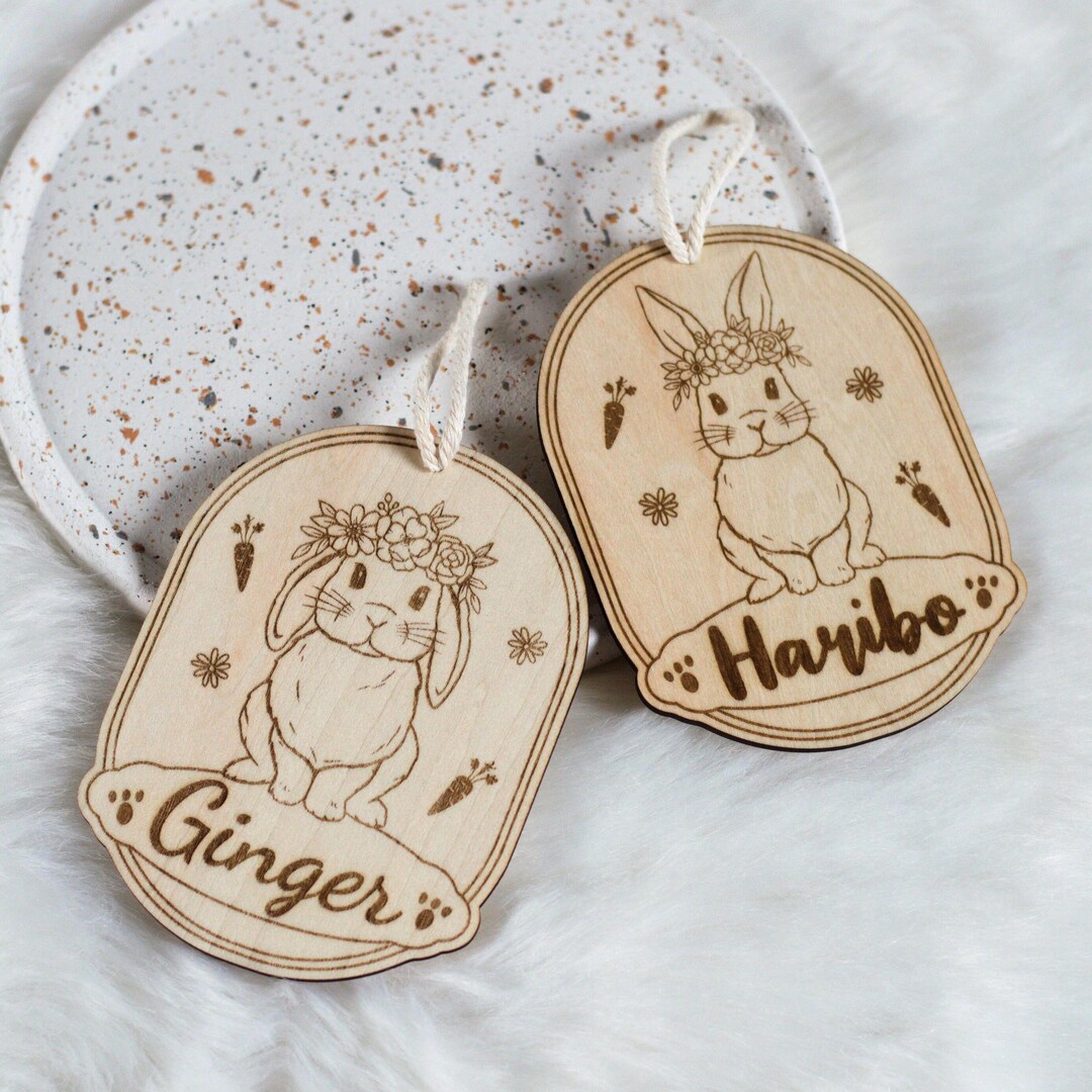 Custom Rabbit Sign With Name - Personalized Engraved Wooden Pet Plaque ...