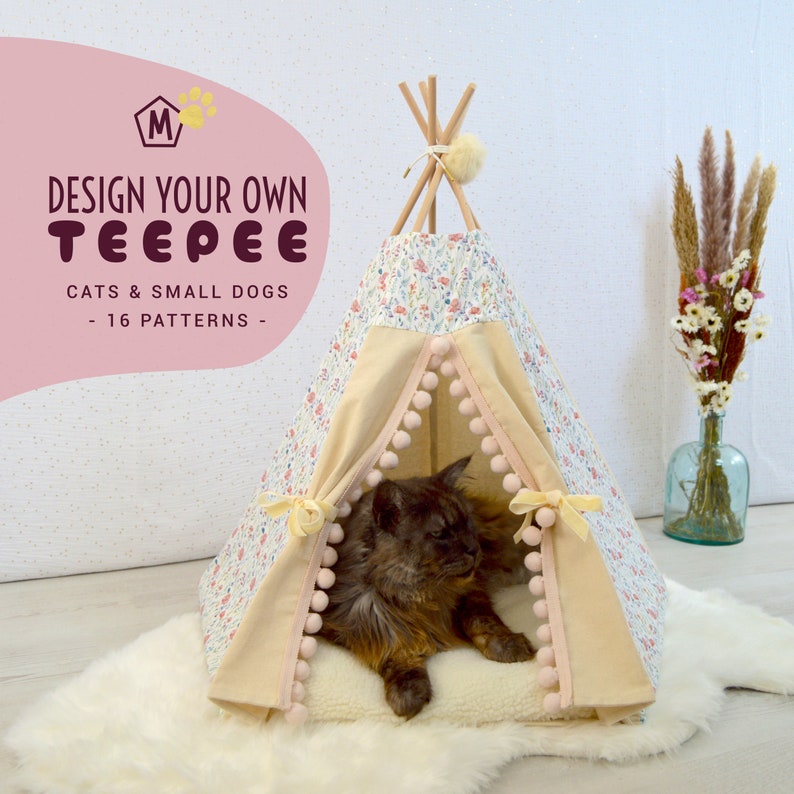 Pet bed, cat teepee, cat house, cat tree, pet furniture, cat bed, dog house, cat cave, dog bed Custom design your own personalized tent image 1