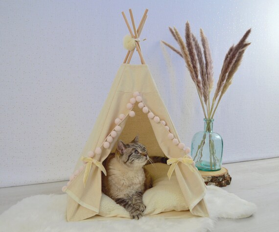 Katzen-Tipi-Zelt mit dickem Kissen - Hundehaus fr drinnen - Haustierbett -  Etsy sterreich