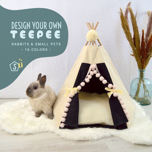 Kaninchenbett, Kaninchen-Tipi, Kaninchenhaus - personalisiertes Tipi - personalisiertes Geschenk, Meerschweinchenbett, Igelbett, personalisiertes Tipi - zweifarbig