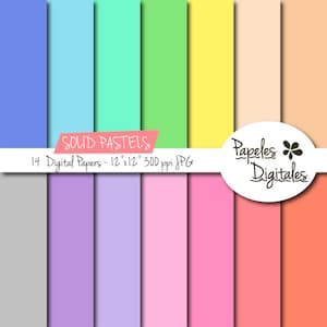 Pastel Solid Digital Paper Pack - Digital Papers / Printable Backgrounds - 14 Colors/Sheets Instant Download 12&quot;x12&quot; JPG 300 dpi