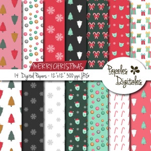 Christmas Digital Paper Pack  / Colorful Printable Backgrounds - 14 Colors / Sheets - Instant Download 12&quot;x12&quot; JPG 300 dpi