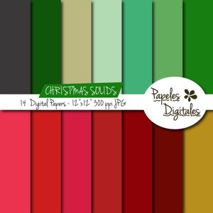 Red and Green Christmas Solid Digital Paper Pack - Digital Backgrounds - 14 Colors / Sheets - Instant Download 12&quot;x12&quot; JPG 300 dpi