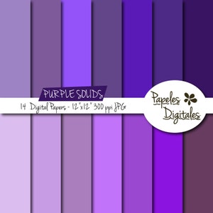 Purple Solids Digital Paper Pack - Digital Papers / Printable Backgrounds - 14 Shades / Sheets Instant Download 12&quot;x12&quot; JPG 300 dpi