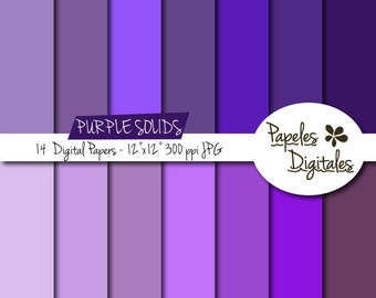 Purple Solids Digital Paper Pack - Digital Papers / Printable Backgrounds - 14 Shades / Sheets Instant Download 12"x12" JPG 300 dpi