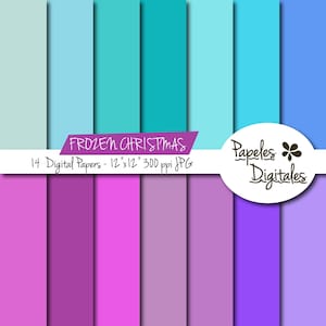 Frozen Christmas Solid Digital Paper Pack - Digital Backgrounds - 14 Colors / Sheets - Instant Download 12&quot;x12&quot; JPG 300 dpi