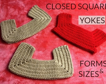 CROCHET TUTORIAL / How to crochet closed square YOKES / Crochet top down square yokes / Forms and sizes - Includes a table of measurements