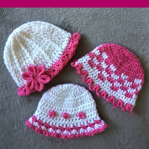 CROCHET TUTORIAL / PATTERN Girl Hat / Crochet girl hat pattern Baby Girl / Toddler / Child Crochet Hat pattern - Three crochet patterns