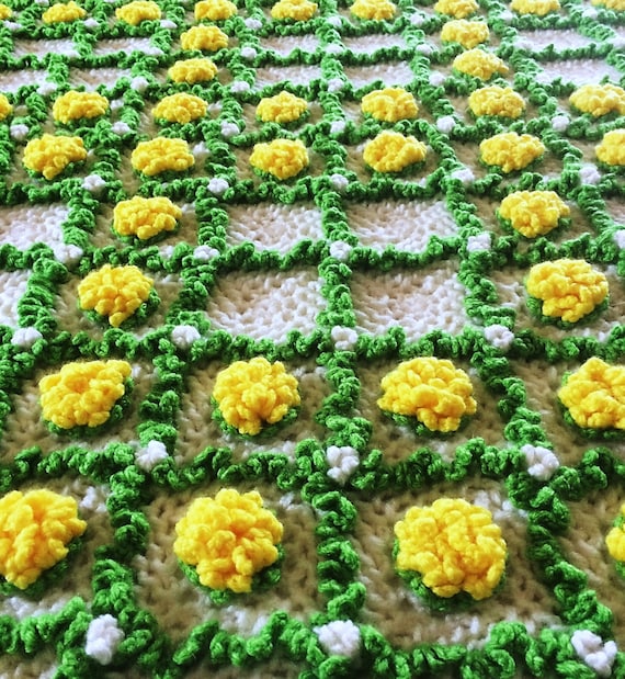 Dandelion FLOWER AFGHAN CROCHET pattern / 3D flower crochet afghan pattern  / Floral motif afghan crochet pattern /"The green touch" pattern