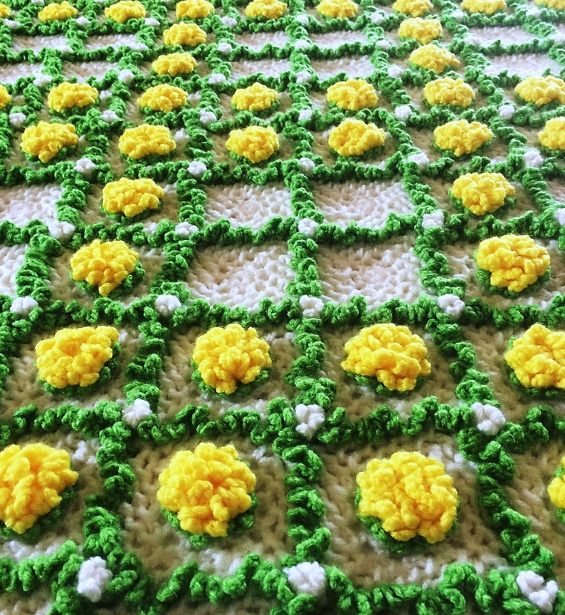 Dandelion FLOWER AFGHAN CROCHET pattern / 3D flower crochet afghan pattern  / Floral motif afghan crochet pattern /"The green touch" pattern