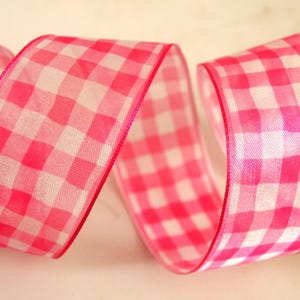 5 Yards Pink White Gingham 1 1/2" Wired Ribbon Bow Spring Baby Shower Wreath Floral Basket Easter Decor 5yds