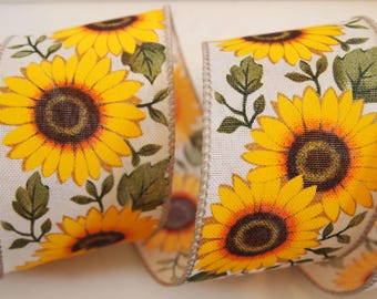 5 Yards Sunflower 2 1/2" Wired Ribbon Fall Wreath Lantern Bow Floral Home Decor 5 yds