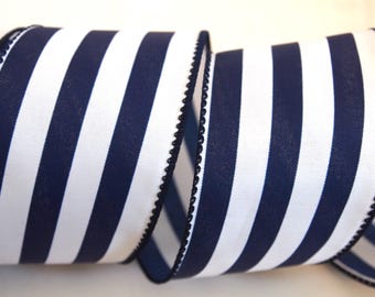 5 yards White Blue Stripe 2 1/2" Wired Ribbon Wreath Lantern Bow Floral Home Decor 5 yds
