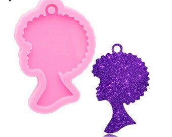 Afro girl mold, Afro puff mold, Afro Silhouette girl mold llavero mold