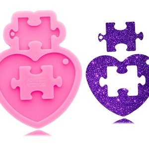 Heart puzzle piece mold for keychain - heart puzzle piece silicone mold, Autism mold, Autism heart mold