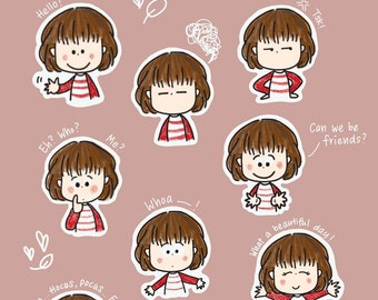 Printable Sticker Sheet - Expressions 1 | Mood Stickers, Journal Stickers, Doodle Stickers, Planner Stickers, Bujo Stickers, Cute Girl