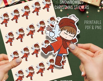 Funny Snowbombed Christmas Stickers | Chotskibelle Printable (PNG + PDF)
