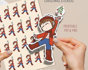 Mistletoe Girl Christmas Stickers | Holiday Planner Doodles (PNG, PDF)