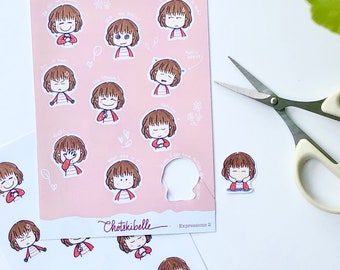 Printable Sticker Sheet - Expressions 2 | Mood Stickers, Journal Stickers, Doodle Stickers, Planner Stickers, Bujo Stickers, Cute Girl