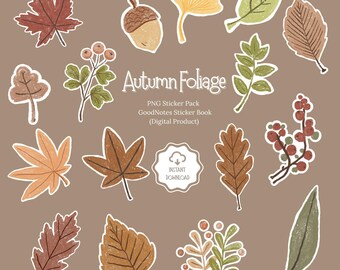 Autumn Leaves Digital Stickers: Fall Planner Decoration, GoodNotes PNG (Digital Download)
