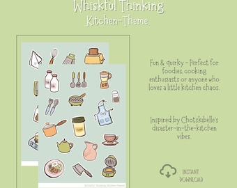 Whimsical Kitchen Utensil Stickers: Food Lover Planner Decorations (Digital Download)