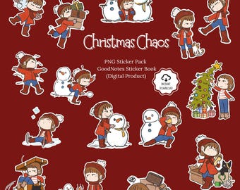 Christmas Chaos PNG Stickers: Winter Holiday Planner, GoodNotes (Digital Download)