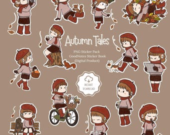 Autumn Tales Stickers: Whimsical Fall Planner Decorations (Digital Download)
