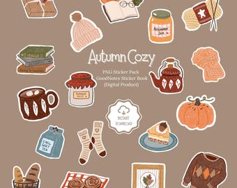 Autumn Cozy Digital Stickers: GoodNotes Planner, Sweater Weather (PNG)
