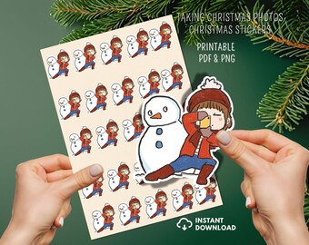 Funny Christmas Selfie Sticker Sheet | Chotskibelle & Snowman (PNG + PDF)