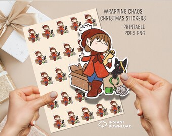 Funny Christmas Sticker Sheet | Chotskibelle, Cheeky Cat (PNG + PDF)