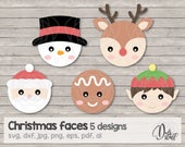 Christmas Faces Svg Christmas Faces Cricut Santa Reindeer Elf Snowman Gingerbread Man Cut File Svg Dxf Jpg Png Eps Pdf Ai By Dul S Stuff Catch My Party