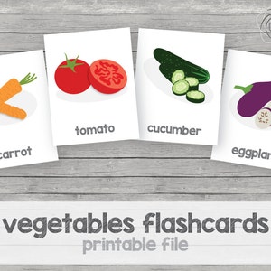 Printable kids vegetables flashcards, english image 1