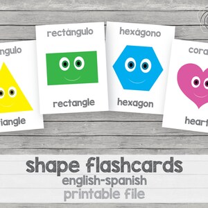 Printable shape cards for kids in English-Spanish