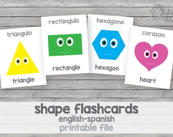 Printable shape cards for kids in English-Spanish