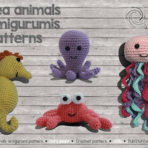 Octopus, crab, seahorse, and jellyfish amigurumi pattern
