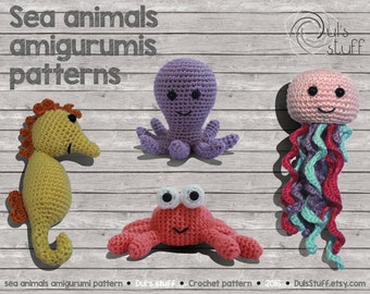 Octopus, crab, seahorse, and jellyfish amigurumi pattern