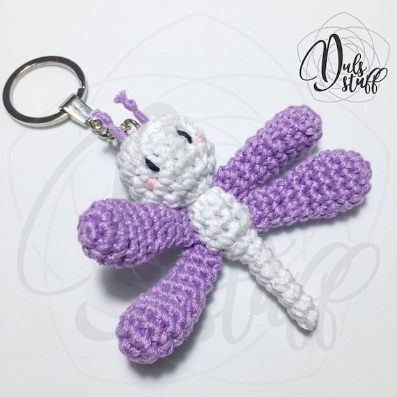Crochet dragonfly keychain, dragonfly amigurumi, crochet dragonfly bag