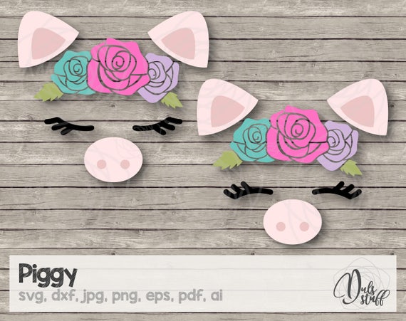 Piggy svg, piggy, piggy with flowers, piggy eyelashes, cricut, silhouette, cut files, svg, dxf, jpg, png, eps, pdf, bunny cut file, pig svg Il_570xn