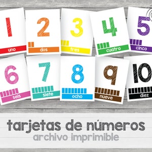 Printable number cards for kids, 1 to 10 in Spanish