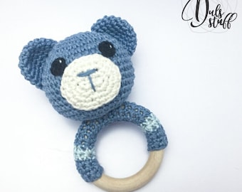 Hochet ours au crochet, hochet ours au crochet, ours amigurumi, ours au crochet, cadeau de bébé, cadeau de baby shower